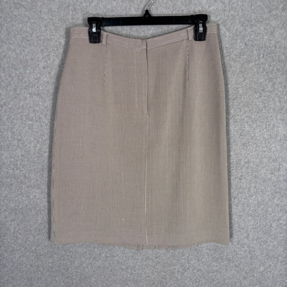 Vintage 90s Talbots Pencil Skirt 8 Brown Pinstripe Italian Fabric Wool Neutral